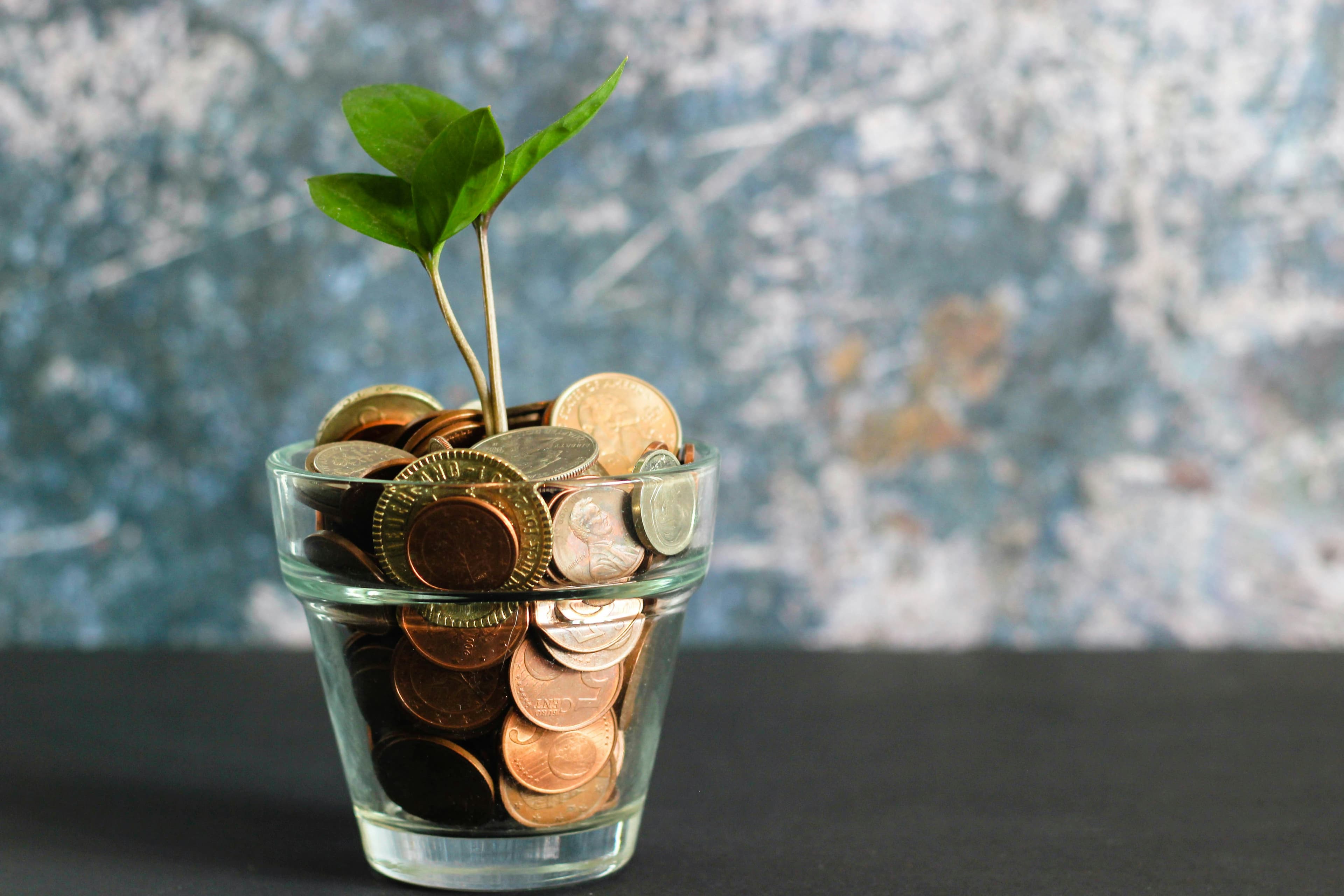 Coins and financial planning documents on a desk