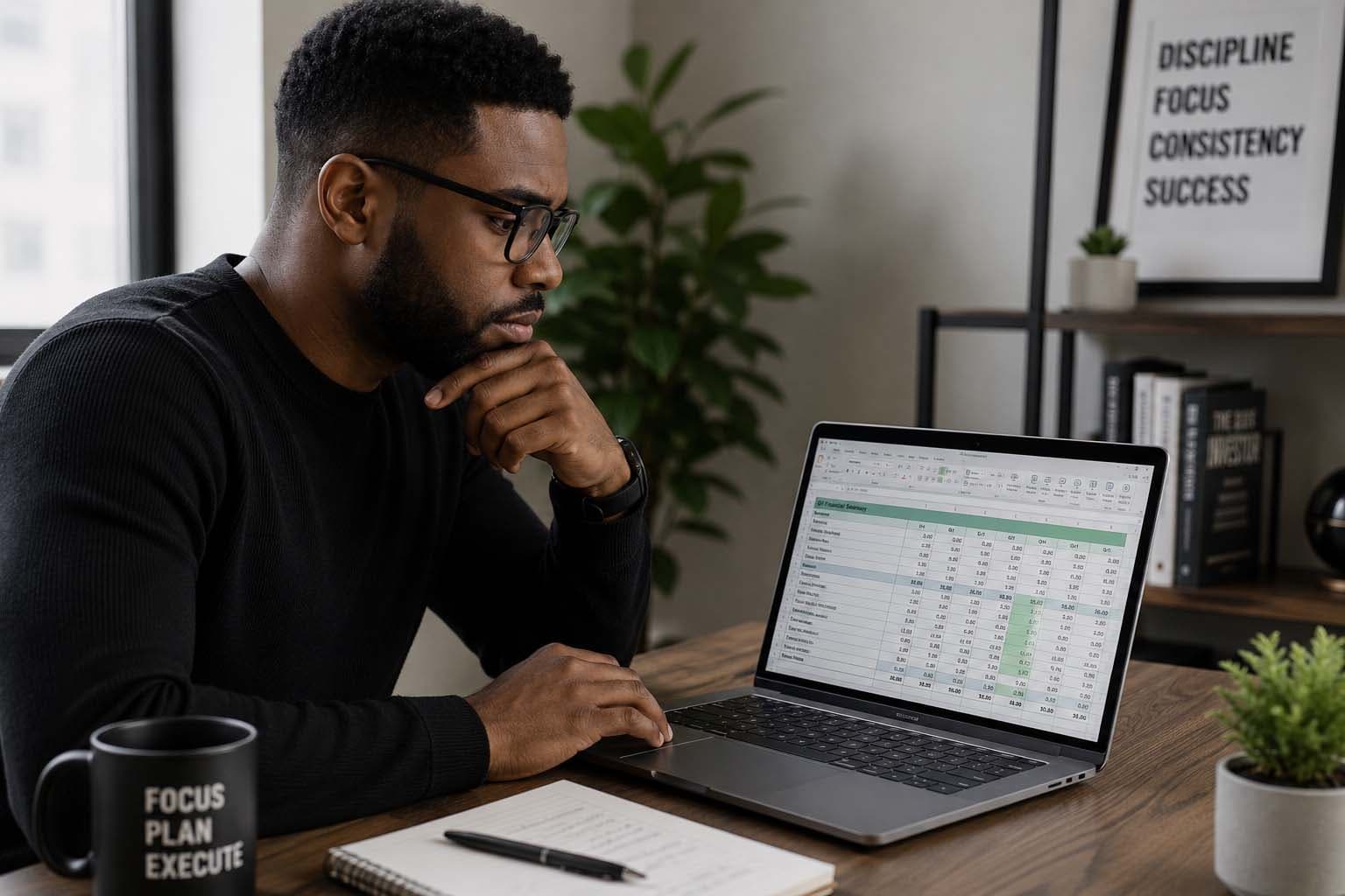 Laptop with spreadsheet open on a desk